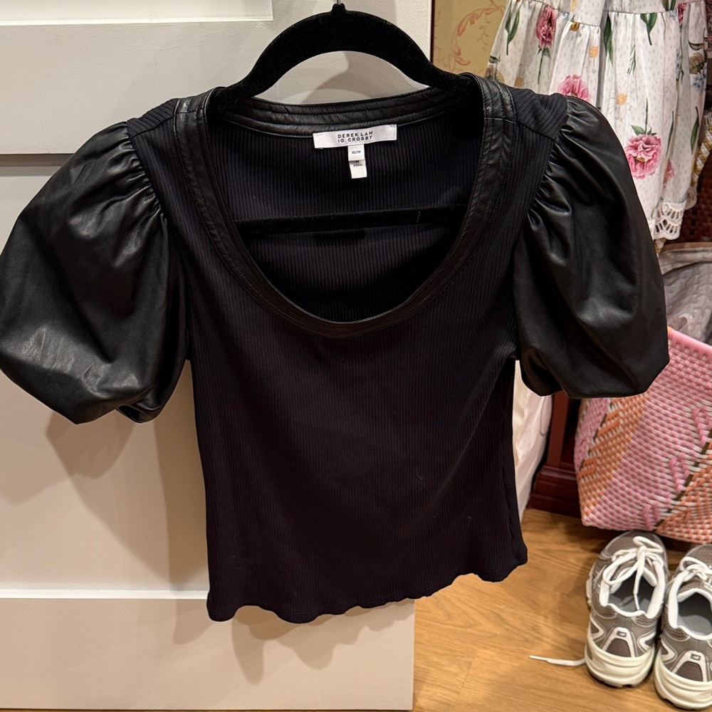 Derek Lam puff sleeve leather top xs worn once